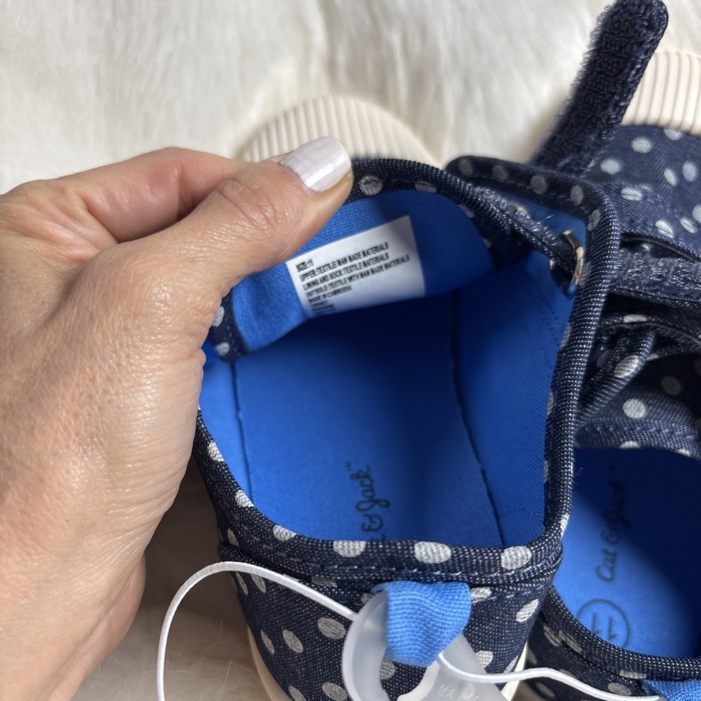 Cat & Jack Toddler Blue Polka Dot Hoop & Loop SIZE 11 Slip-on Shoes NEW - Picture 3 of 4